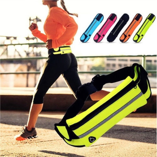 Running Waist Belt w/ Water Bottle Holder Waterproof Bum Bag Black & Pocket 